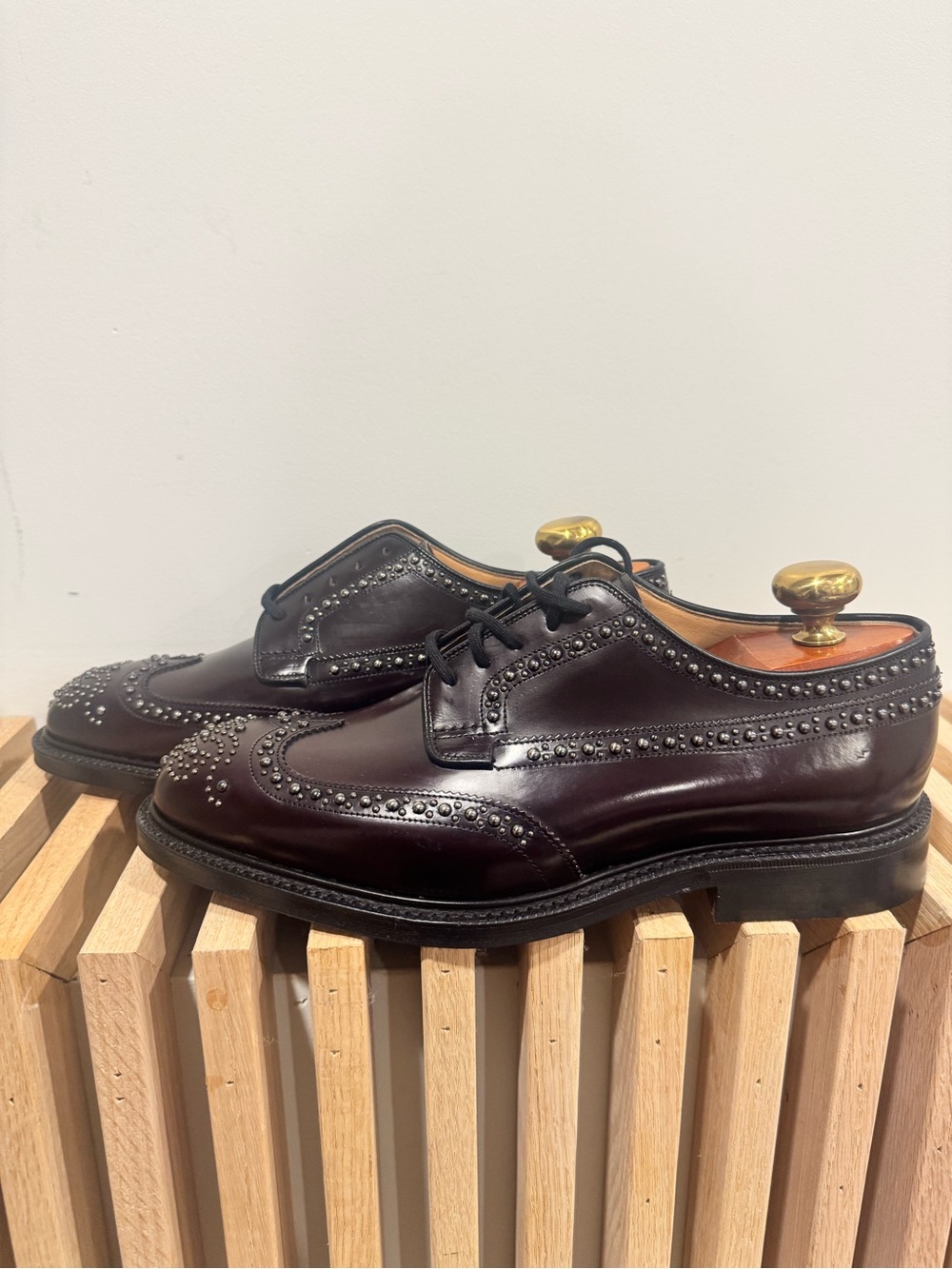 Church's Men's Studded Wingtip Oxfords in Dark Burgundy - Picture 4 of 7